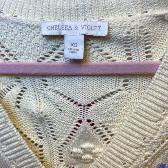 CHELSEA & VIOLET Chelsea & Violet Cream Cardigan with Floral Accents - Picture 2 of 4